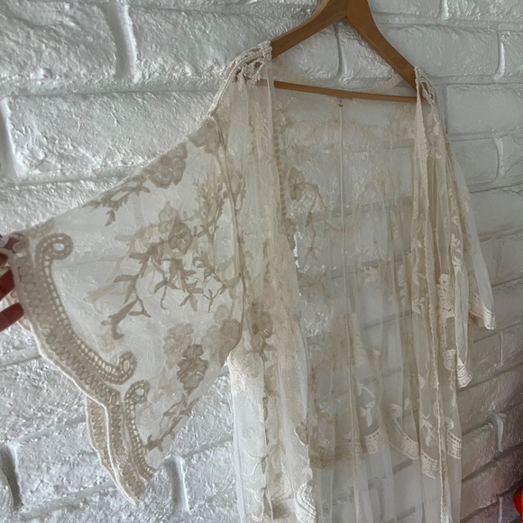 Adiva Boho Embroidered Lace Kimono Open Front Bell Sleeves Sz L - Picture 5 of 8
